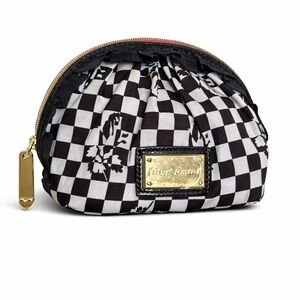 *SOLD* Betsey Johnson Black and White Floral Checkered Cosmetic Bag